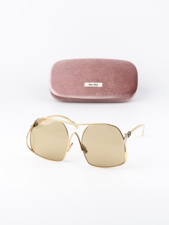 Miu Miu Women Sunglasses Gold Yellow Pilot MUA55S 5AK10R NEW AUTHENTIC main image 6